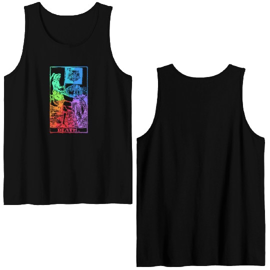 Death Tarot Card Psychic Occult Pagan Witch Rainbo Double Sided Tank Tops