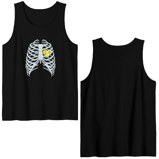 Funny Softbal Heart Skeleton Rib Cage Halloween Double Sided Tank Tops