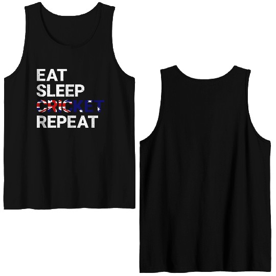 Eat Sleep Cricket Repeat AUS Flag Sports Gift Double Sided Tank Tops