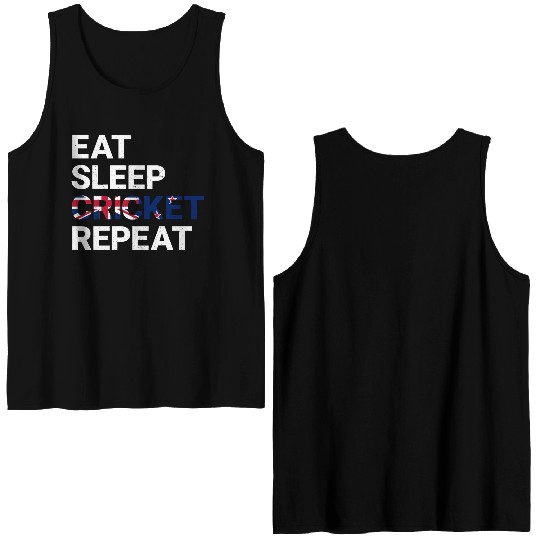 Eat Sleep Cricket Repeat NZ Flag Sports Gift Double Sided Tank Tops