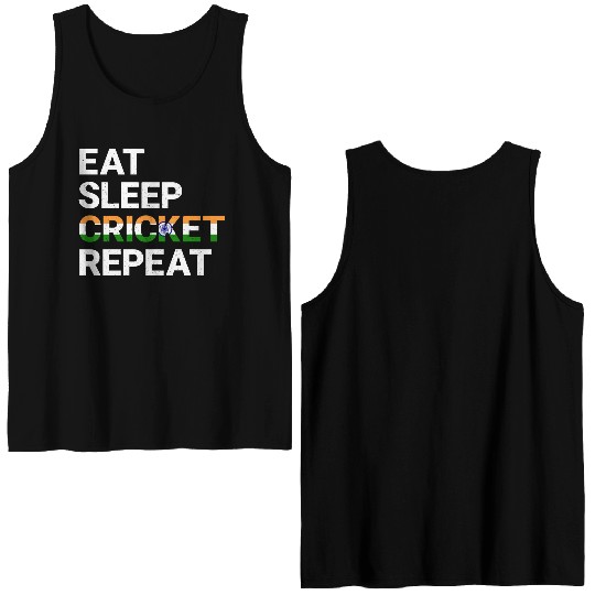 Eat Sleep Cricket Repeat IND Flag Sports Gift Double Sided Tank Tops
