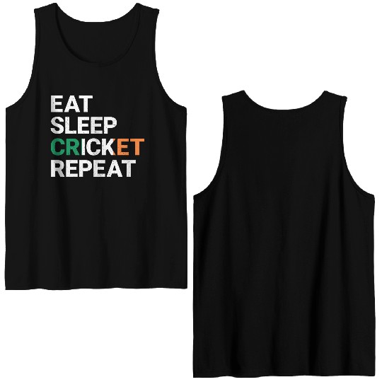 Eat Sleep Cricket Repeat Ireland Flag Sports Gift Double Sided Tank Tops