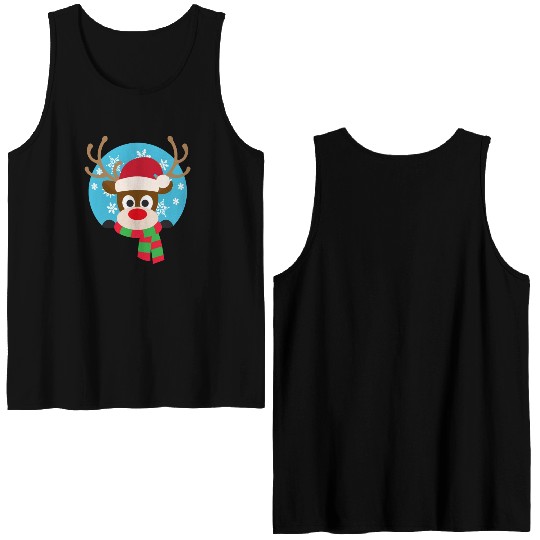 Cute Rudolph Red-Nosed Reindeer Christmas Design Double Sided Tank Tops