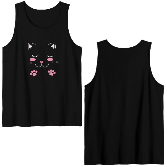 Adorable cat face Double Sided Tank Tops