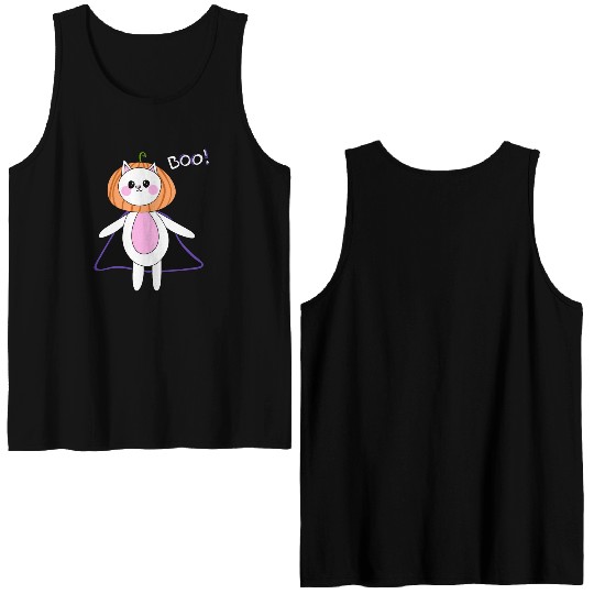 cute cat in halloween melon costume Double Sided Tank Tops