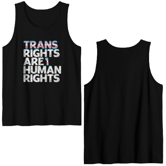LBGT Flag Gay Pride Trans rights are human rights Double Sided Tank Tops