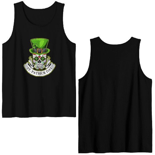 Sugar Skull | St Patrick Day | Lucky Charm Irish Double Sided Tank Tops
