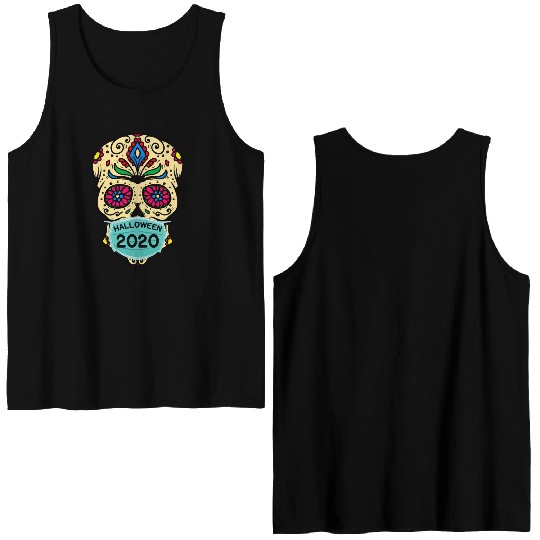 Sugar Skull Wearing Face Mask | Day of the Dead Double Sided Tank Tops