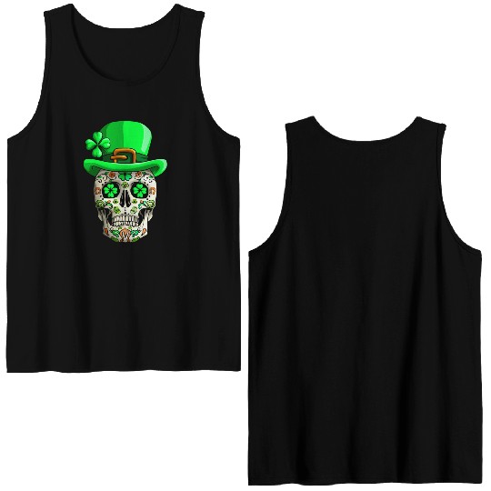 Sugar Skull Funny | Saint Patricks Day of Dead Double Sided Tank Tops