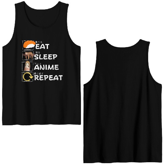 Eat Sleep Anime Repeat Double Sided Tank Tops, Anime Manga