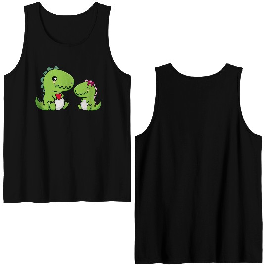 Big sister brother dino siblings boy girl heart Double Sided Tank Tops
