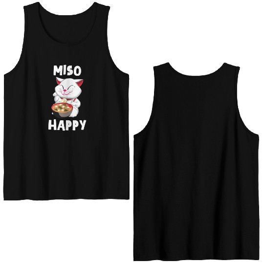 Miso Happy Funny Japanese Cat Miso Double Sided Tank Tops