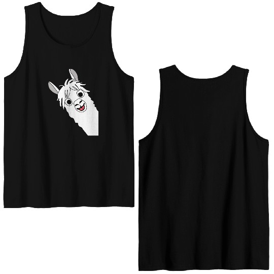 Laughing alpaca comic lama in white with big eyes Double Sided Tank Tops