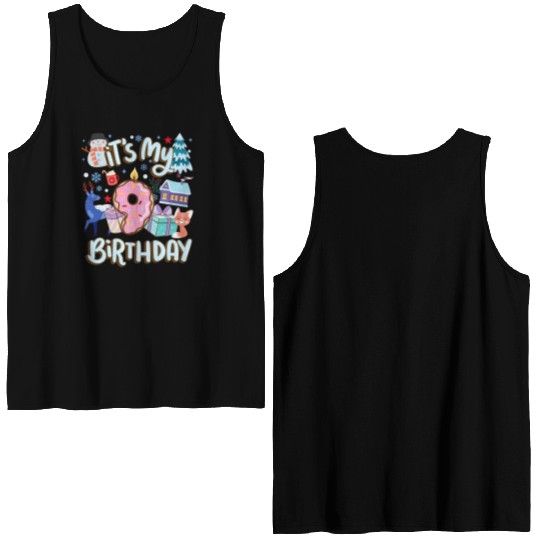 It's My 9 Birthday Snowman Holiday Donut Winter Double Sided Tank Tops