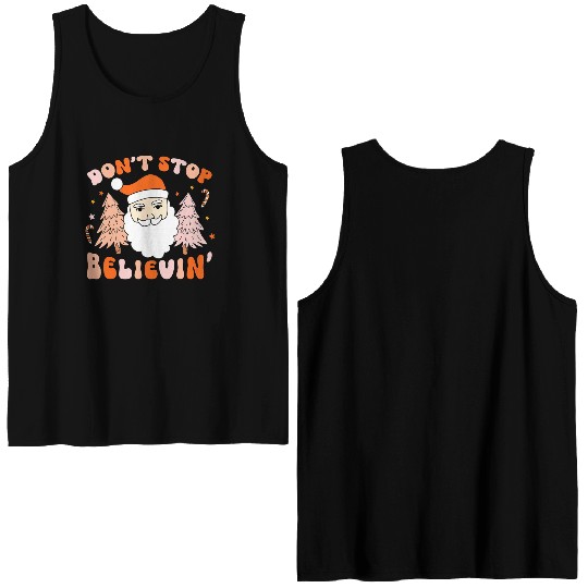 Retro Groovy Don't Stop Believin' Christmas Cute Double Sided Tank Tops