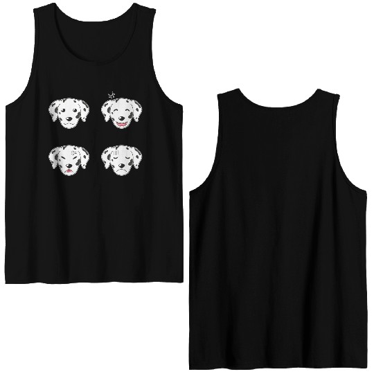 Funny Dalmatian Dog Cartoon Faces Double Sided Tank Tops