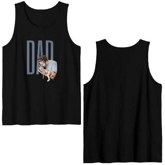Dad And Newborn Watercolor Design Double Sided Tank Tops