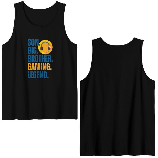 SON BROTHER GAMING LEGEND for gamer textured text Double Sided Tank Tops