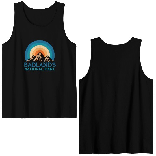 Cool Vintage Retro Badlands National Park Mountain Double Sided Tank Tops