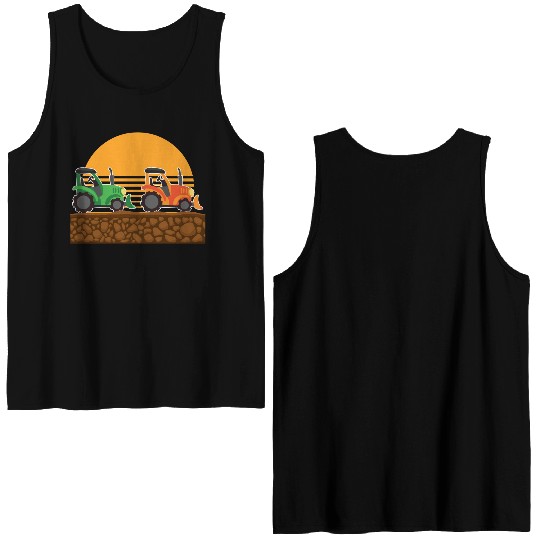 Kids Tractor Lover Farm Vehicles Double Sided Tank Tops