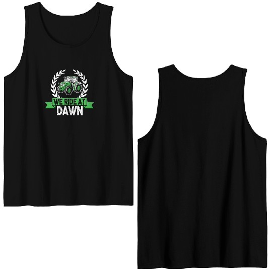 We Ride At Dawn Dad Lawn Mower Make Laugh Day Yard Double Sided Tank Tops