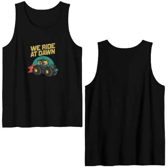 We Ride At Dawn Dad Lawn Mower Make Laugh Day Yard Double Sided Tank Tops