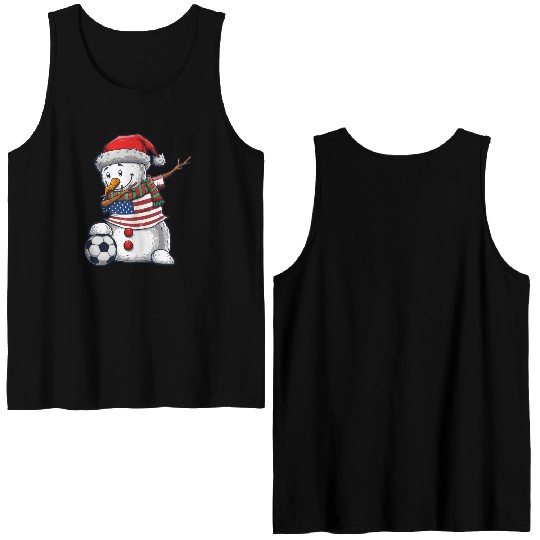 Soccer Boy Dabbing Snowman Christmas Jersey Double Sided Tank Tops
