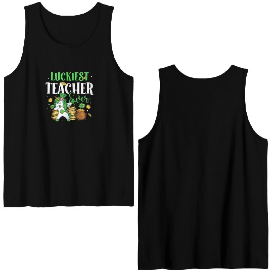 Luckiest Teacher Ever Unicorn St. Patricks Day Double Sided Tank Tops