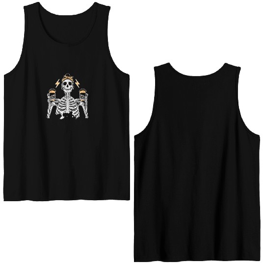 Skeleton Drink Tired Mom needs Coffee Double Sided Tank Tops