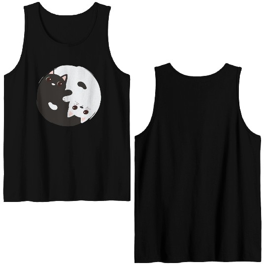 ying yang cat Double Sided Tank Tops