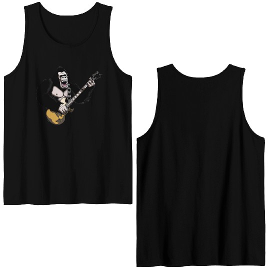 Huge ape playing electric guitar. Double Sided Tank Tops