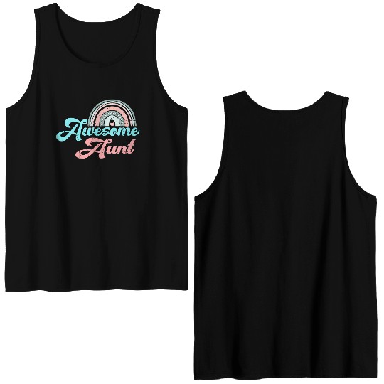 Awesome Aunt retro rainbow vintage Double Sided Tank Tops