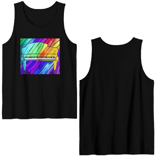 piano in front of a colorful rainbow Double Sided Tank Tops