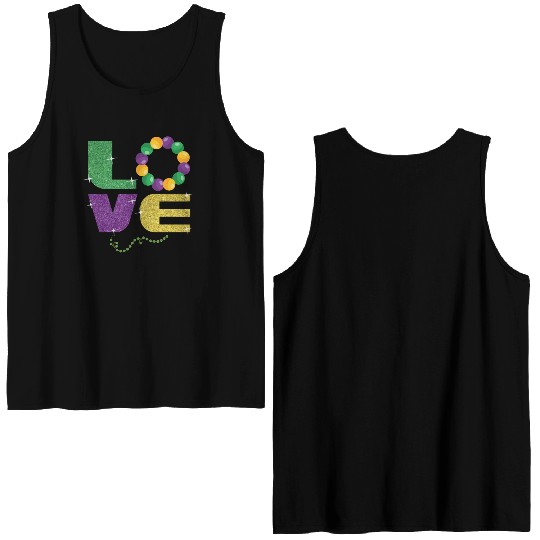 Love New Orleans Festival Parade Beads Mardi Gras Double Sided Tank Tops