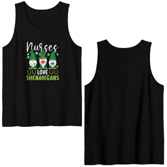 Nurses Love Shenanigans St. Patricks Day Irish Double Sided Tank Tops