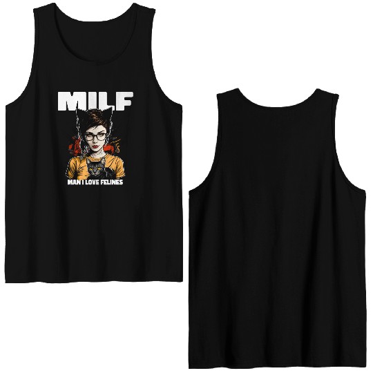 MILF Man I love Felines Funny Cat Cute Anime Girl Double Sided Tank Tops