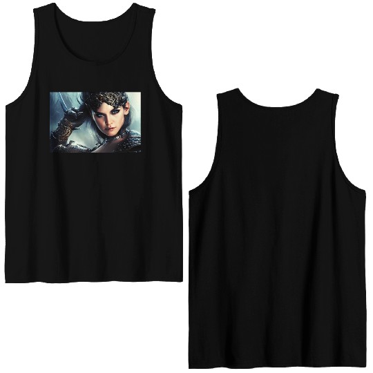 Warrior princess wearing gothic plate fantasy art Double Sided Tank Tops