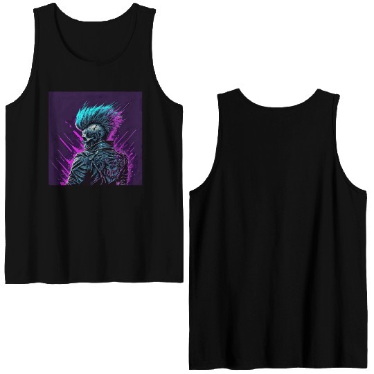 Synthwave Zombie Skull Double Sided Tank Tops