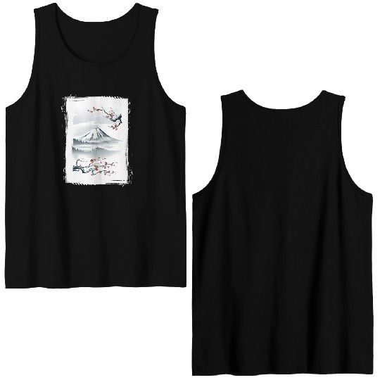 Fuji Cherry Blossom Cherry Tree Japan Double Sided Tank Tops