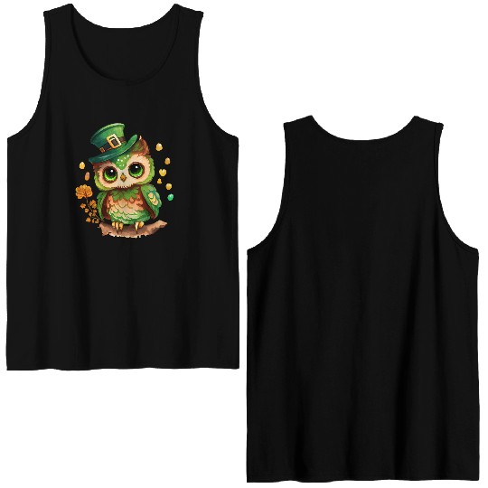 St Patrick's Day Irish Funny Owl Saint Patrick Double Sided Tank Tops