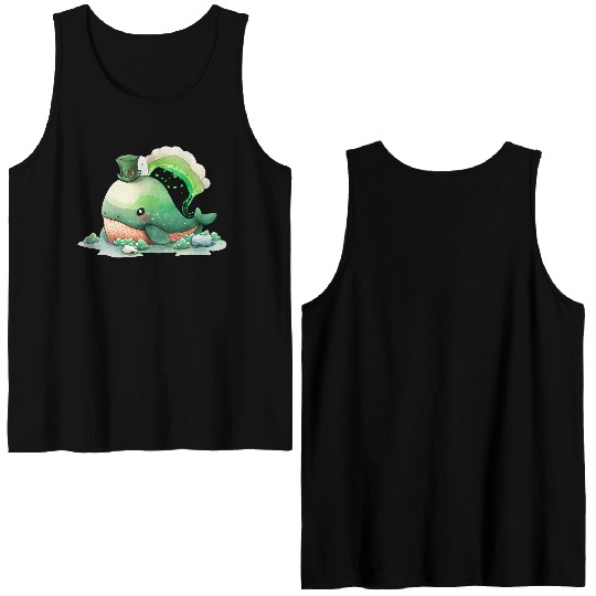 St Patrick's Day Irish Cute Whale Saint Patrick Double Sided Tank Tops