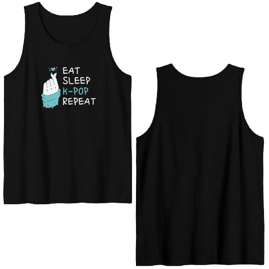 Eat Sleep Kpop Repeat Finger Heart Korean Pop Musi Double Sided Tank Tops