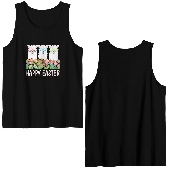 Happy Easter Eggs Easter Llama Alpaca Bunny Double Sided Tank Tops