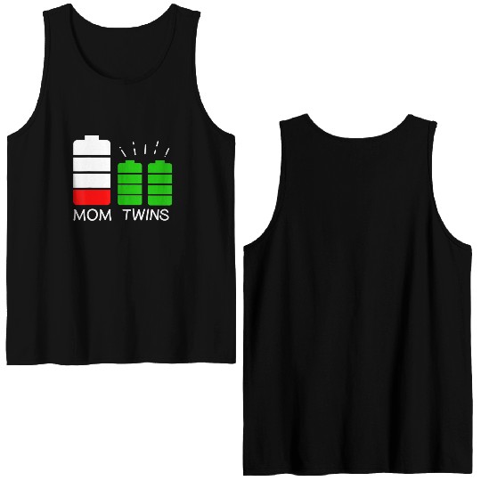 Twin Mom Low Battery Tired Mom Of Twins Double Sided Tank Tops