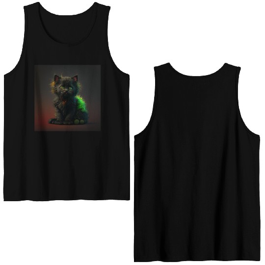 Cute black kitten blended with a wicked spider Double Sided Tank Tops