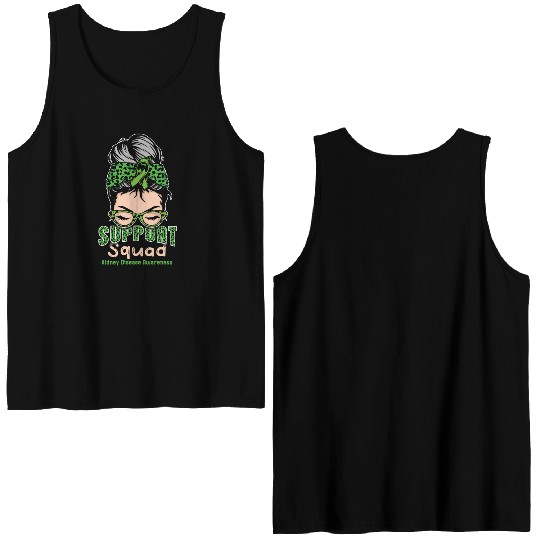 Support Squad Green Kidney Disease Awareness Month Double Sided Tank Tops