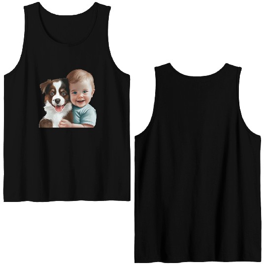 Sweet baby smiling with lovely puppy Double Sided Tank Tops