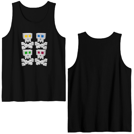 8-bit Pixel Pop Art Style Pirate Flag Skulls Double Sided Tank Tops