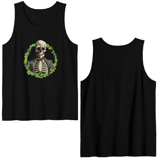 Skeleton Vintage Retro Creepy Cute Shamrock Double Sided Tank Tops