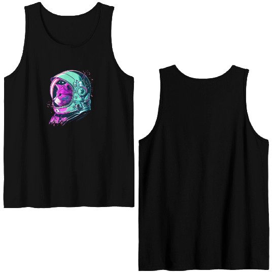 Aesthetic Vaporwave Space Cat 80s 90s Astronaut Double Sided Tank Tops